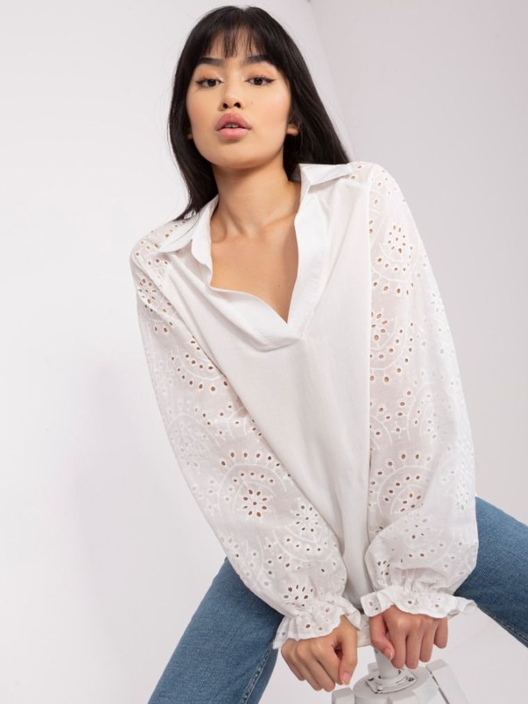 Bluzka damska z długim rękawem, ecru, Lakerta