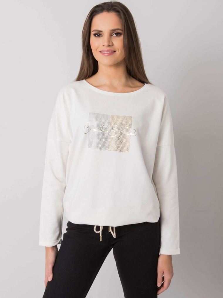 Bluzka damska z długim rękawem, ecru, Rue Paris