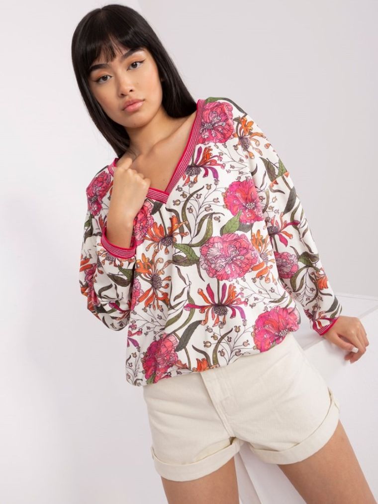 Bluzka damska z długim rękawem, ecru, Rue Paris