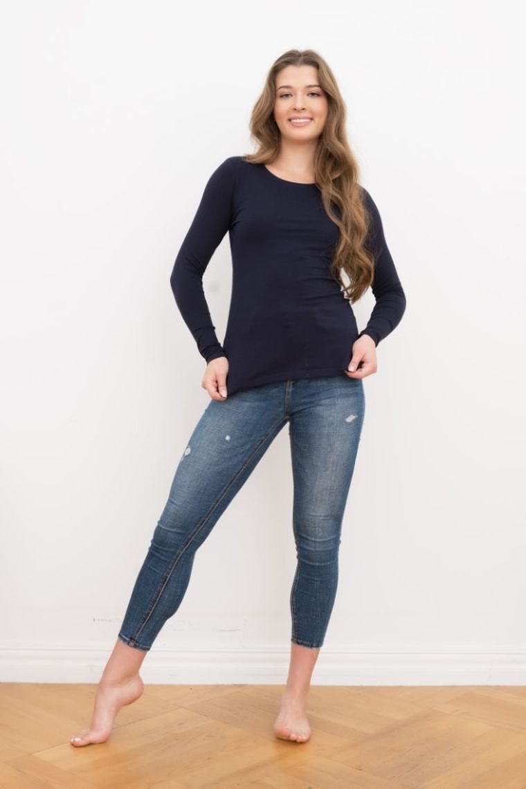 Bluzka damska z długim rękawem, granatowa, Ibiza, Italian Fashion