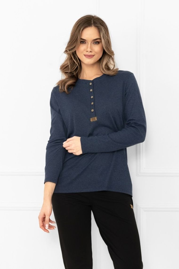 Bluzka damska z długim rękawem, granatowa, Italian Fashion