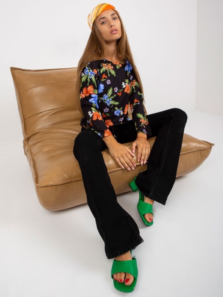 Bluzka damska z długim rękawem, granatowa, Rue Paris