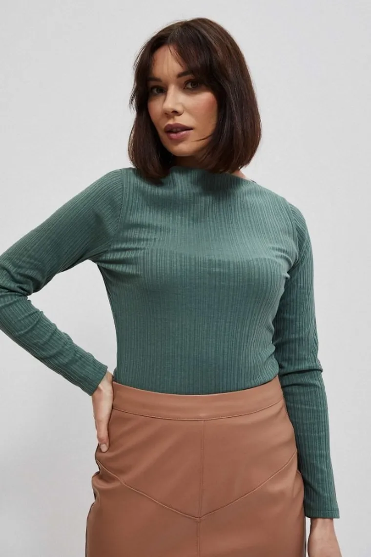 Bluzka damska z długim rękawem, khaki, Moodo