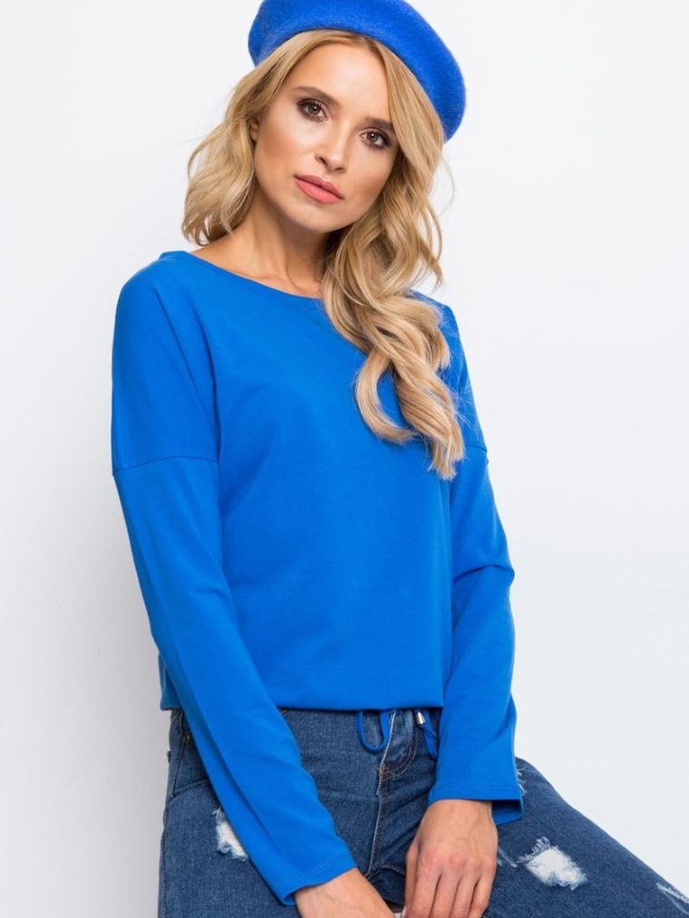 Bluzka damska z długim rękawem, niebieska, Basic Feel Good
