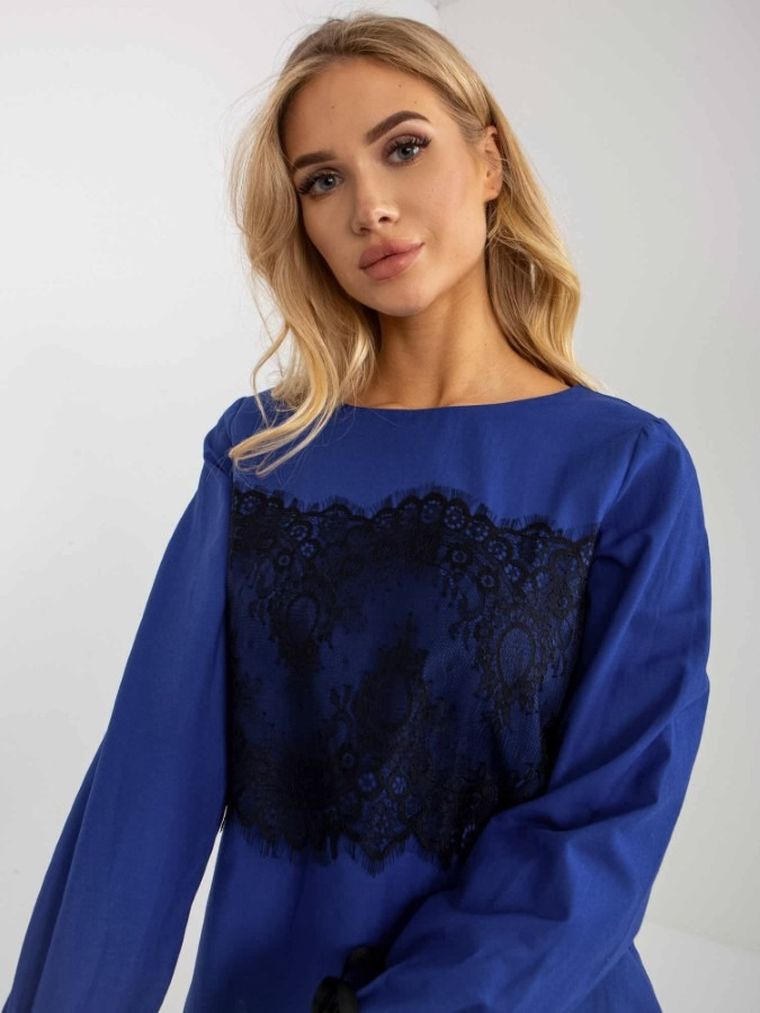 Bluzka damska z długim rękawem, niebieska, Lakerta