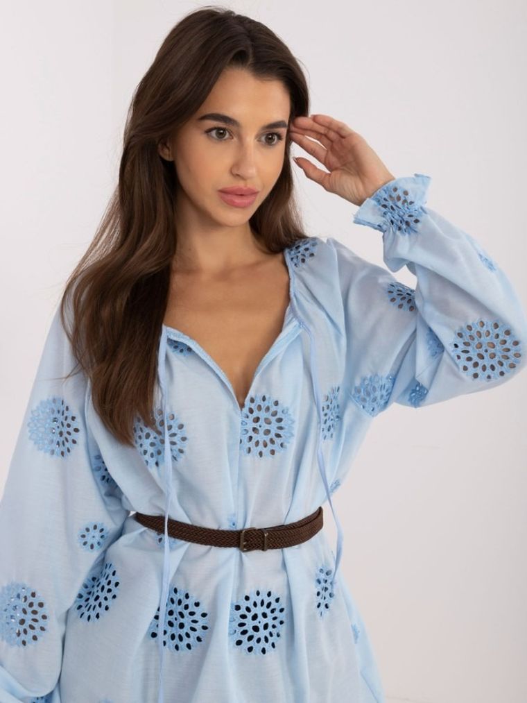 Bluzka damska z długim rękawem, niebieska, Lakerta