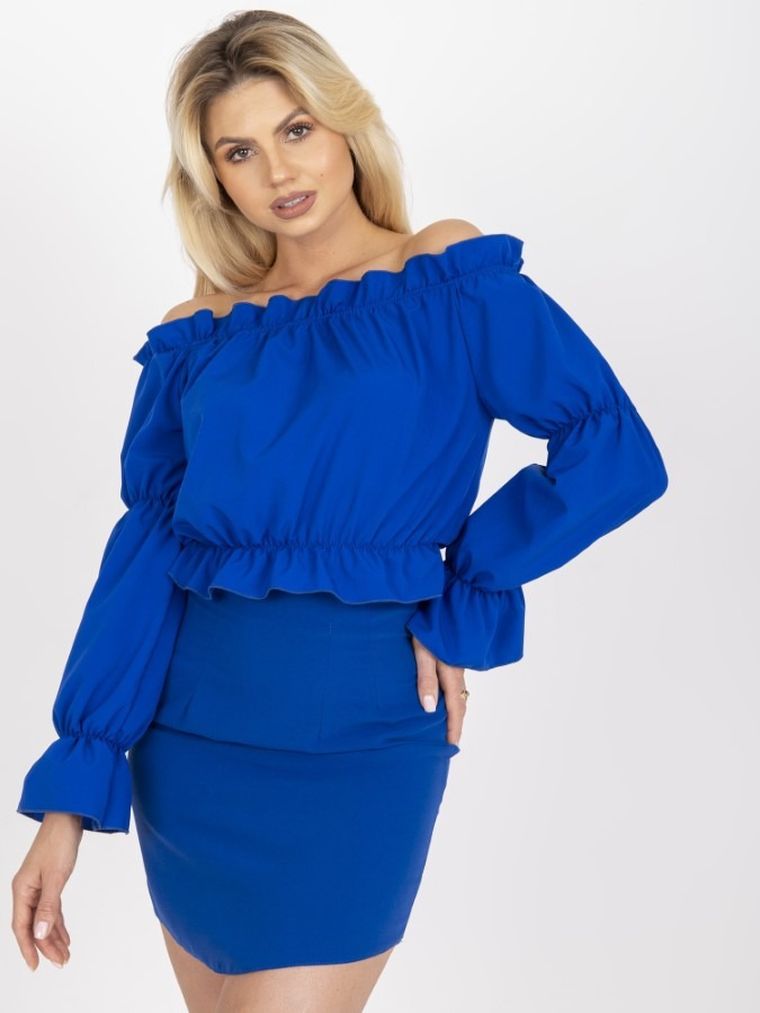 Bluzka damska z długim rękawem, niebieska, Rue Paris