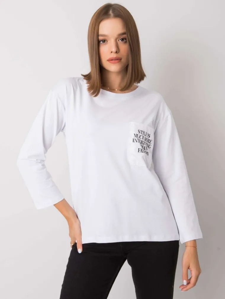 Bluzka damska z długim rękawem, oversize, biała, Ex Moda