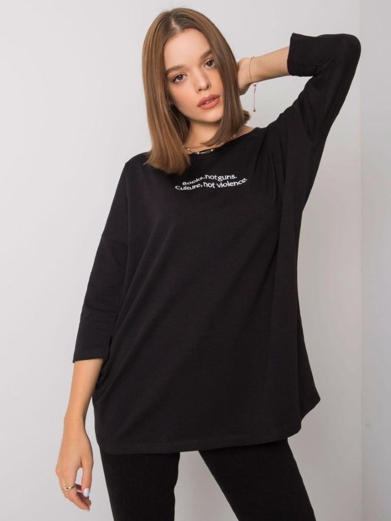 Bluzka damska z długim rękawem, oversize, czarna, Ex Moda