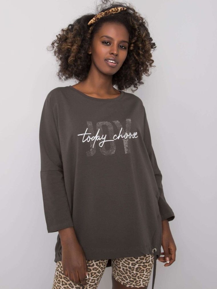 Bluzka damska z długim rękawem, oversize, khaki, Relevance