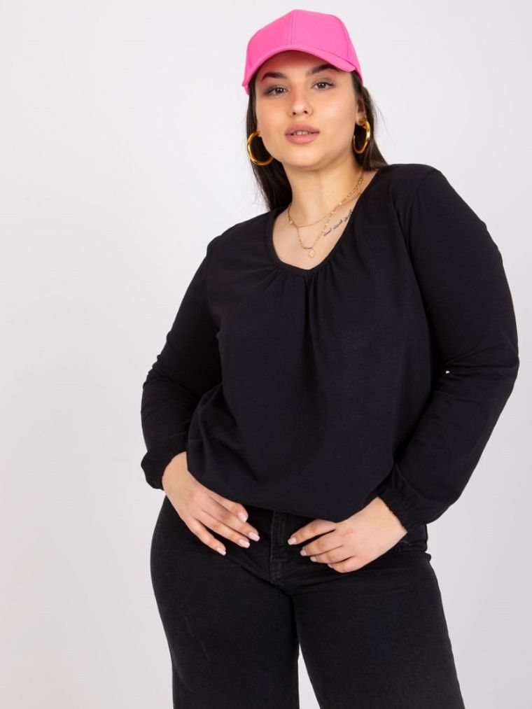 Bluzka damska z długim rękawem, plus size, czarna, Basic Feel Good