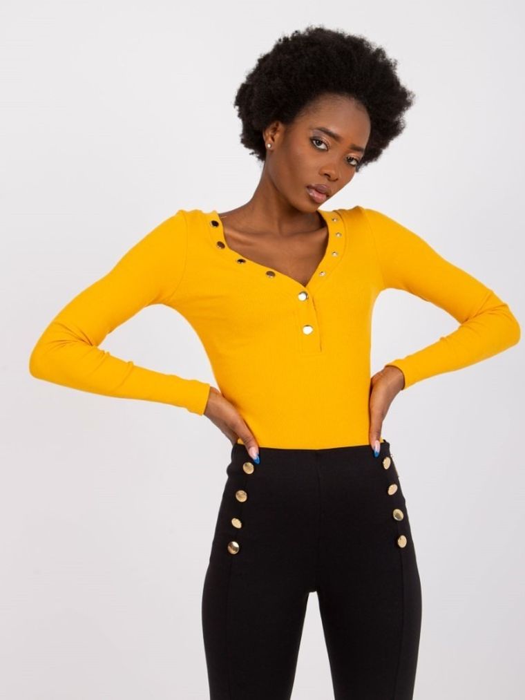 Bluzka damska z długim rękawem, pomarańczowa, Rue Paris