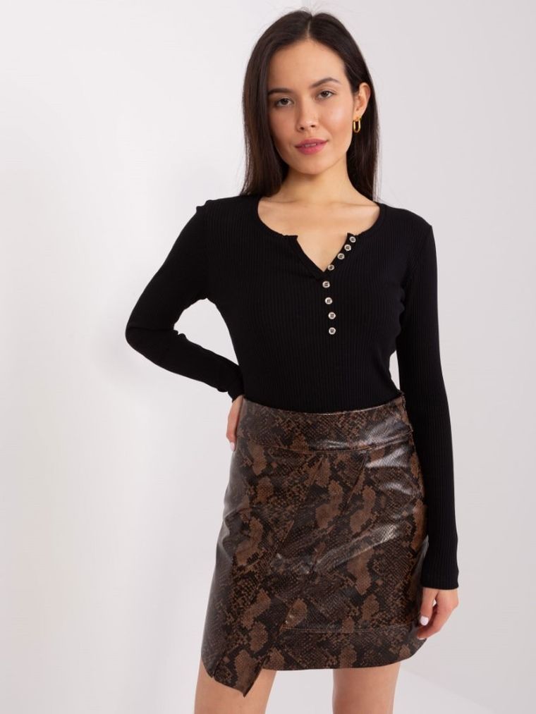 Bluzka damska z długim rękawem, prążkowana, czarna, Basic Feel Good