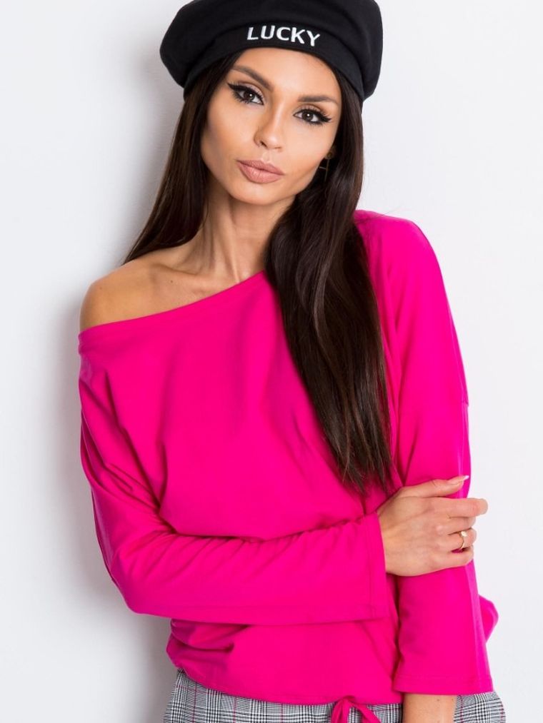 Bluzka damska z długim rękawem, różowa, Basic Feel Good