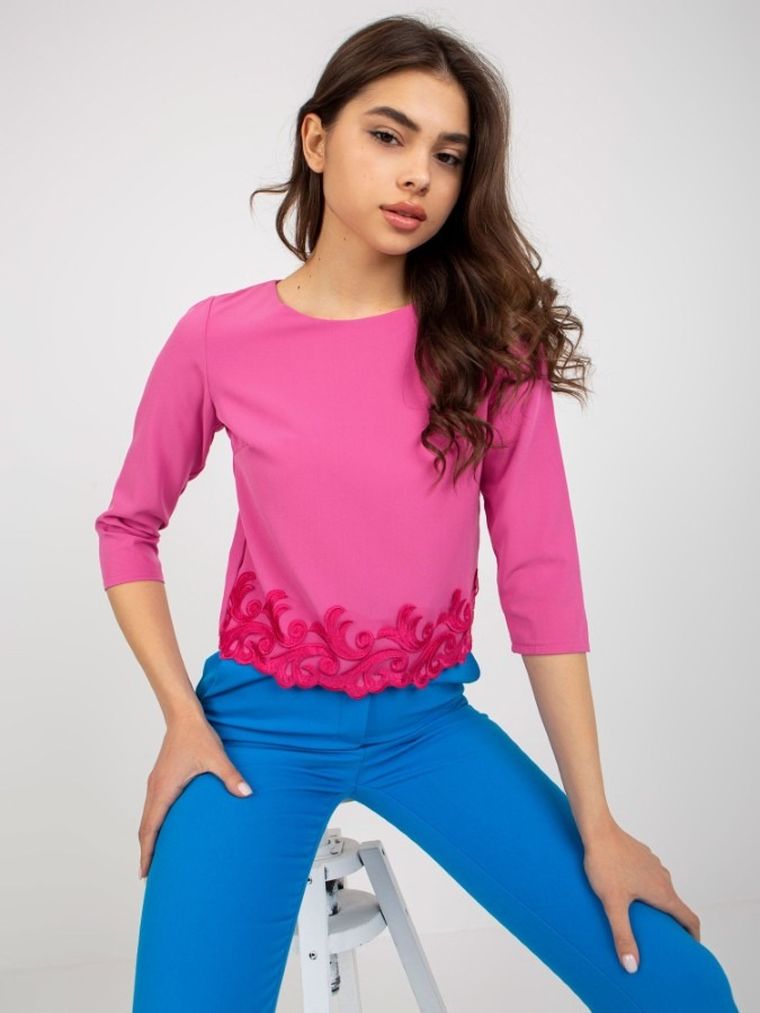 Bluzka damska z długim rękawem, różowa, Lakerta