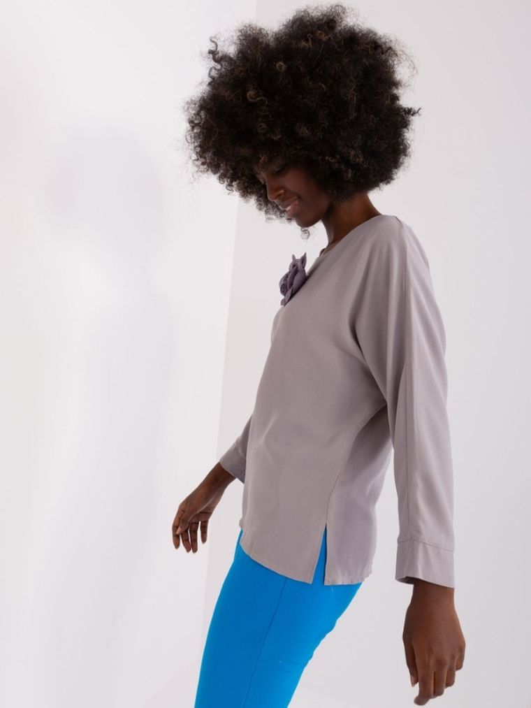 Bluzka damska z długim rękawem, szara, Lakerta