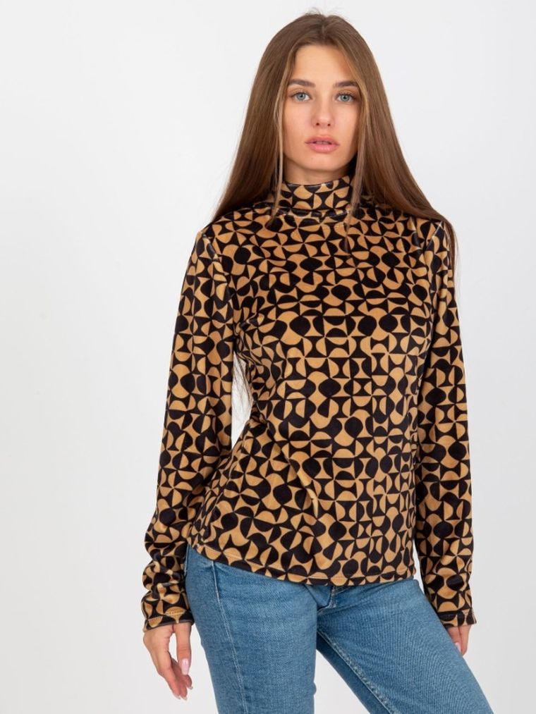 Bluzka damska z długim rękawem, welurowa, mix, Rue Paris