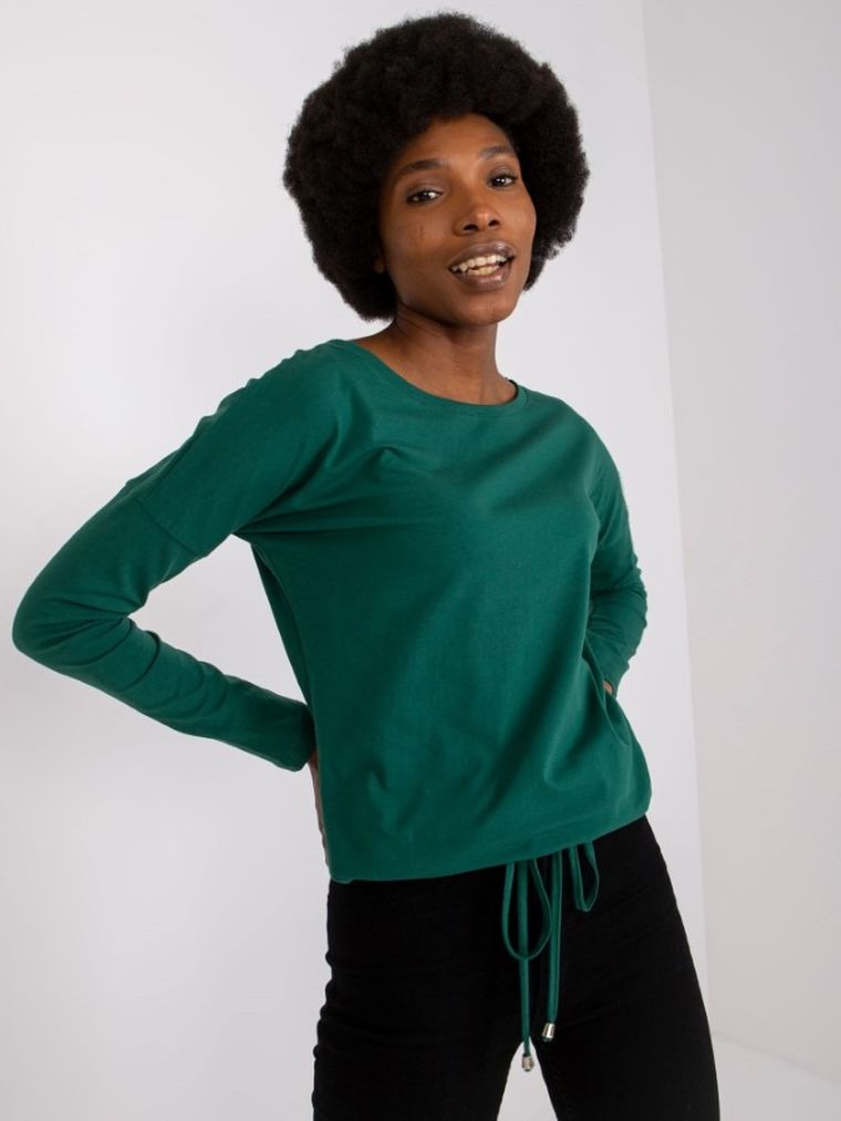 Bluzka damska z długim rękawem, zielona, Basic Feel Good