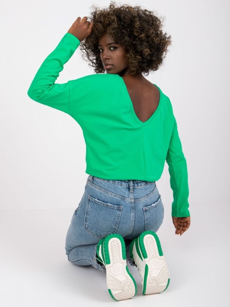 Bluzka damska z długim rękawem, zielona, Basic Feel Good