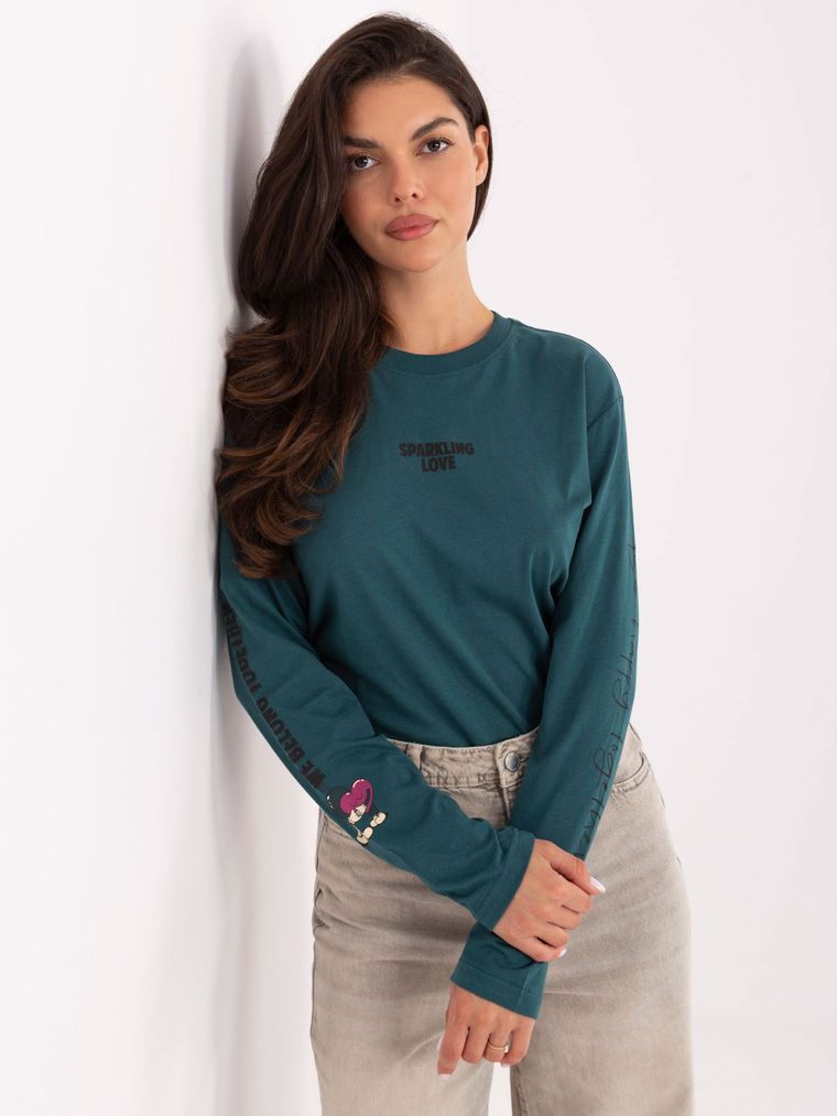 Bluzka damska z długim rękawem, zielona, Sublevel