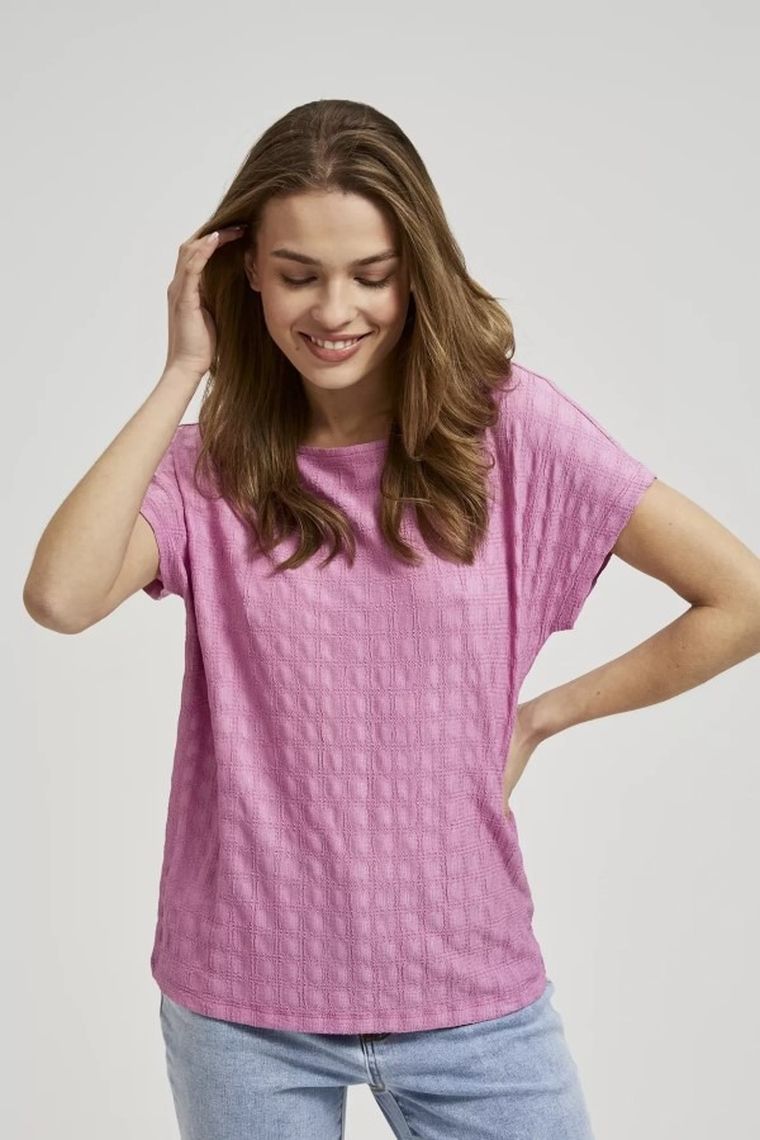 Bluzka damska z krótkim rękawem, beżowa, Moodo