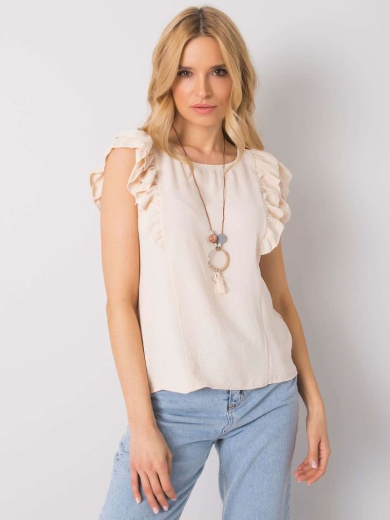 Bluzka damska z krótkim rękawem, beżowa, Och Bella