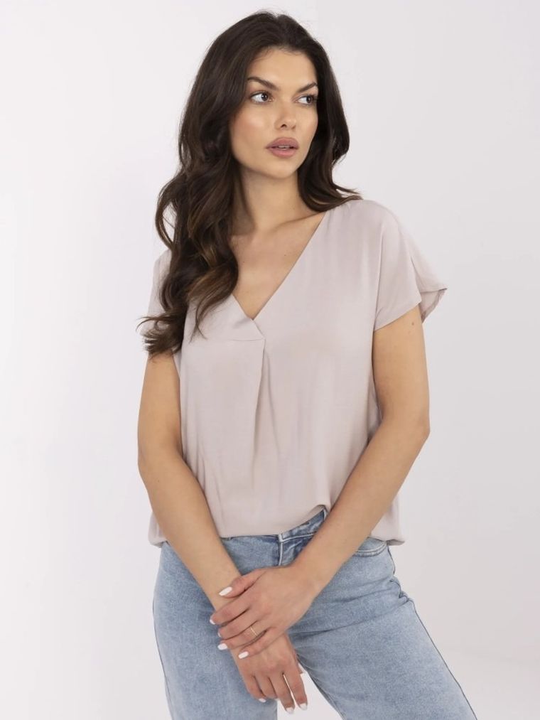 Bluzka damska z krótkim rękawem, beżowa, Sublevel