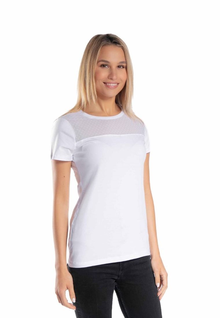 Bluzka damska z krótkim rękawem, biała, Golden Queen