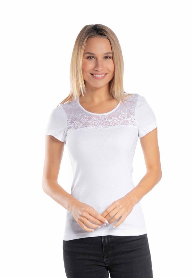 Bluzka damska z krótkim rękawem, biała, Golden Queen