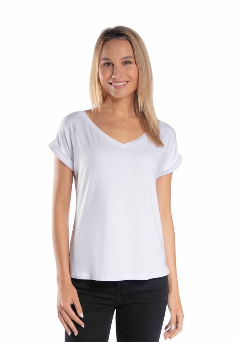 Bluzka damska z krótkim rękawem, biała, Golden Queen