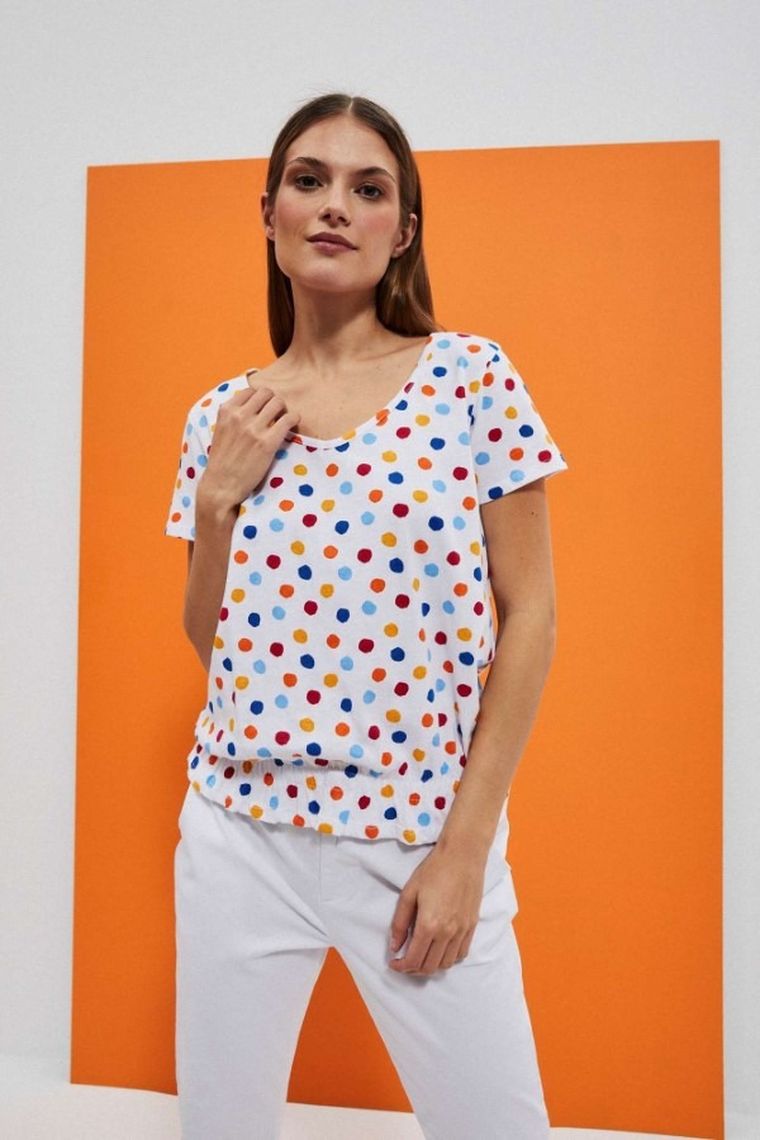 Bluzka damska z krótkim rękawem, biała, Moodo