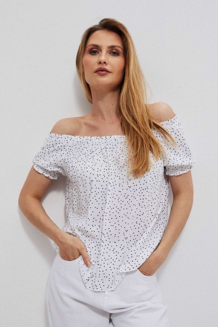 Bluzka damska z krótkim rękawem, biała, Moodo