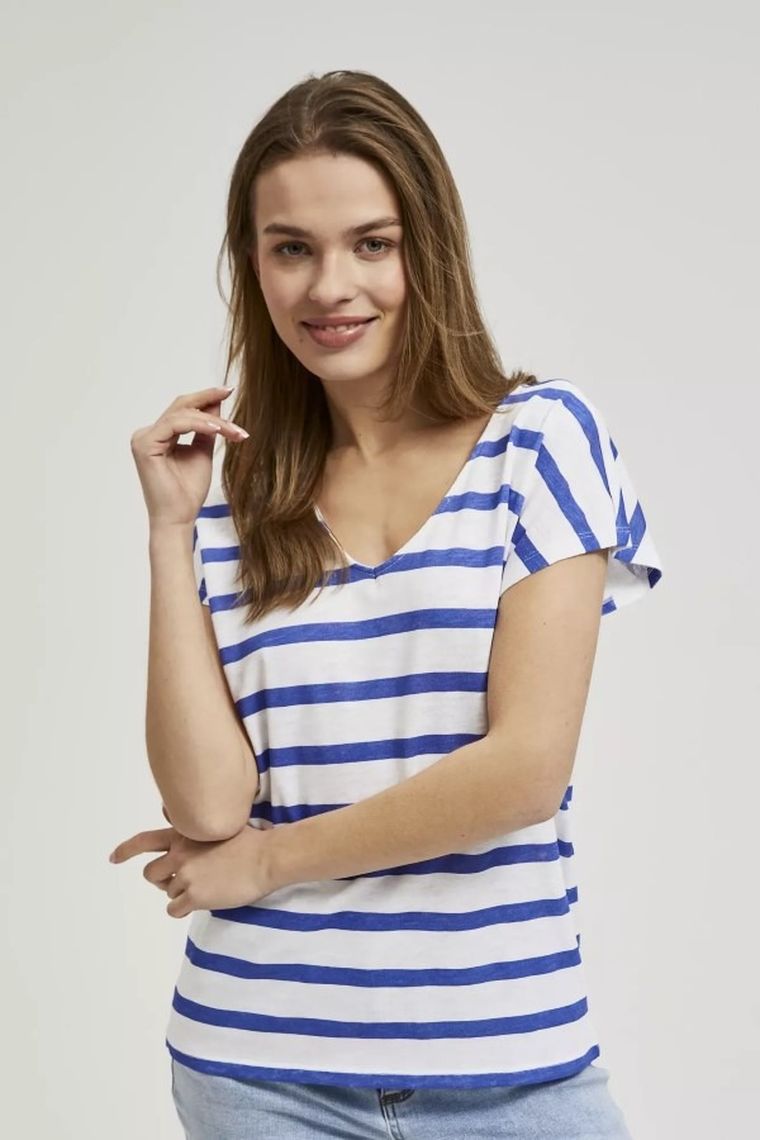 Bluzka damska z krótkim rękawem, biała, Moodo