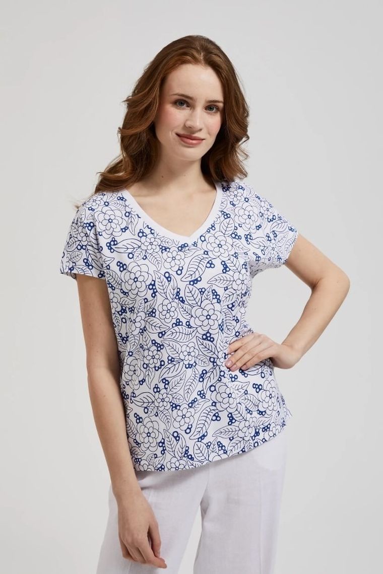 Bluzka damska z krótkim rękawem, biała, Moodo