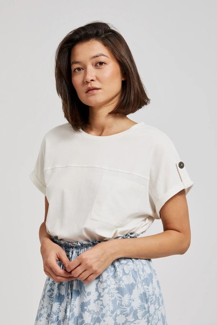 Bluzka damska z krótkim rękawem, biała, Moodo