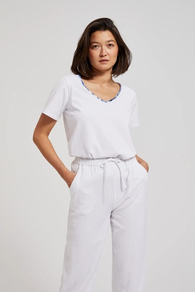 Bluzka damska z krótkim rękawem, biała, Moodo