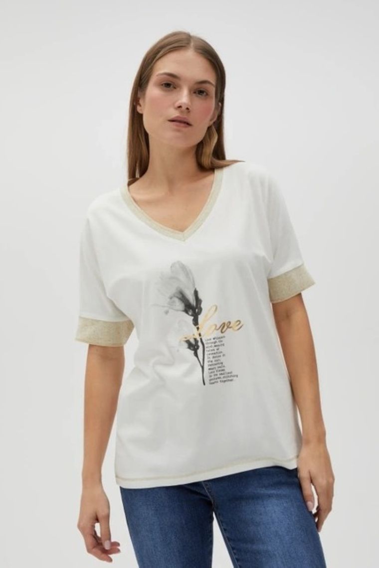 Bluzka damska z krótkim rękawem, biała, Moodo