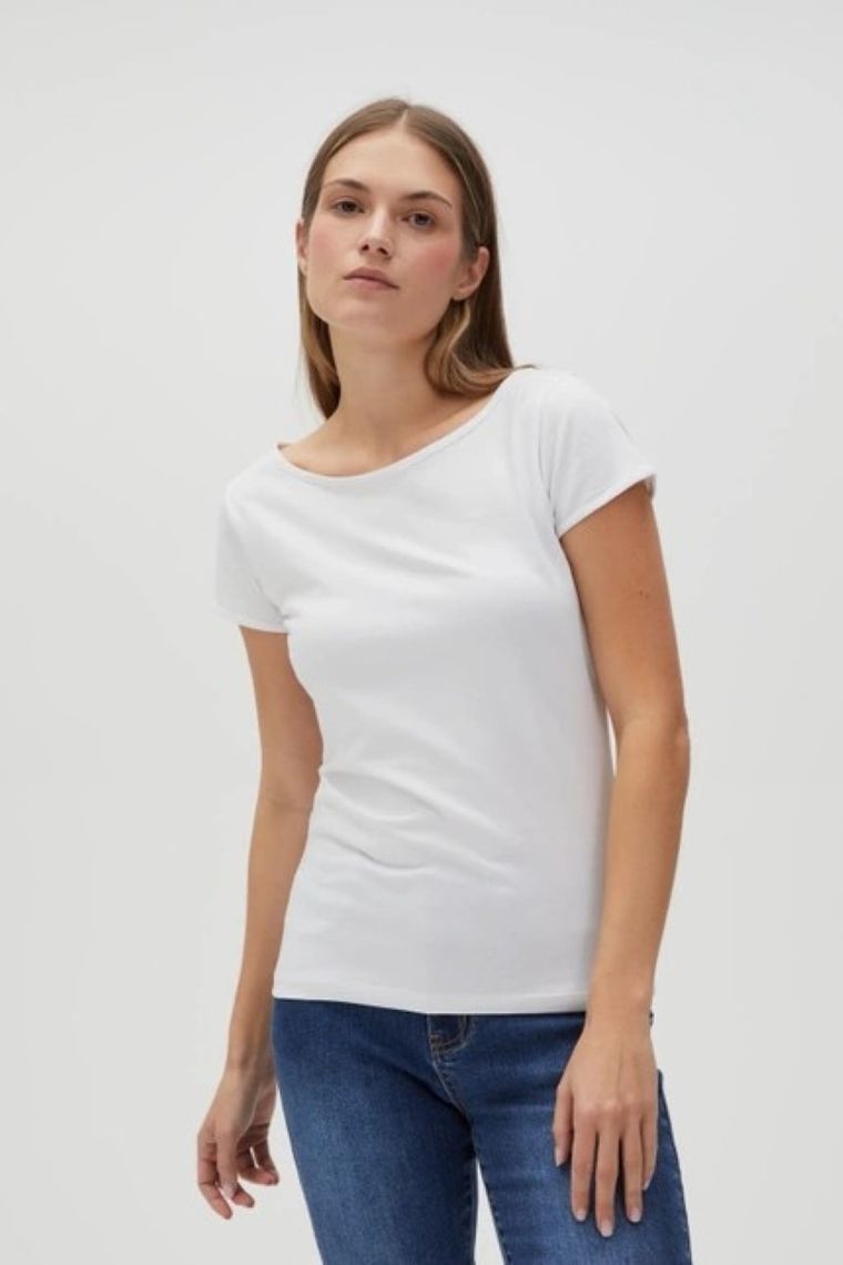 Bluzka damska z krótkim rękawem, biała, Moodo