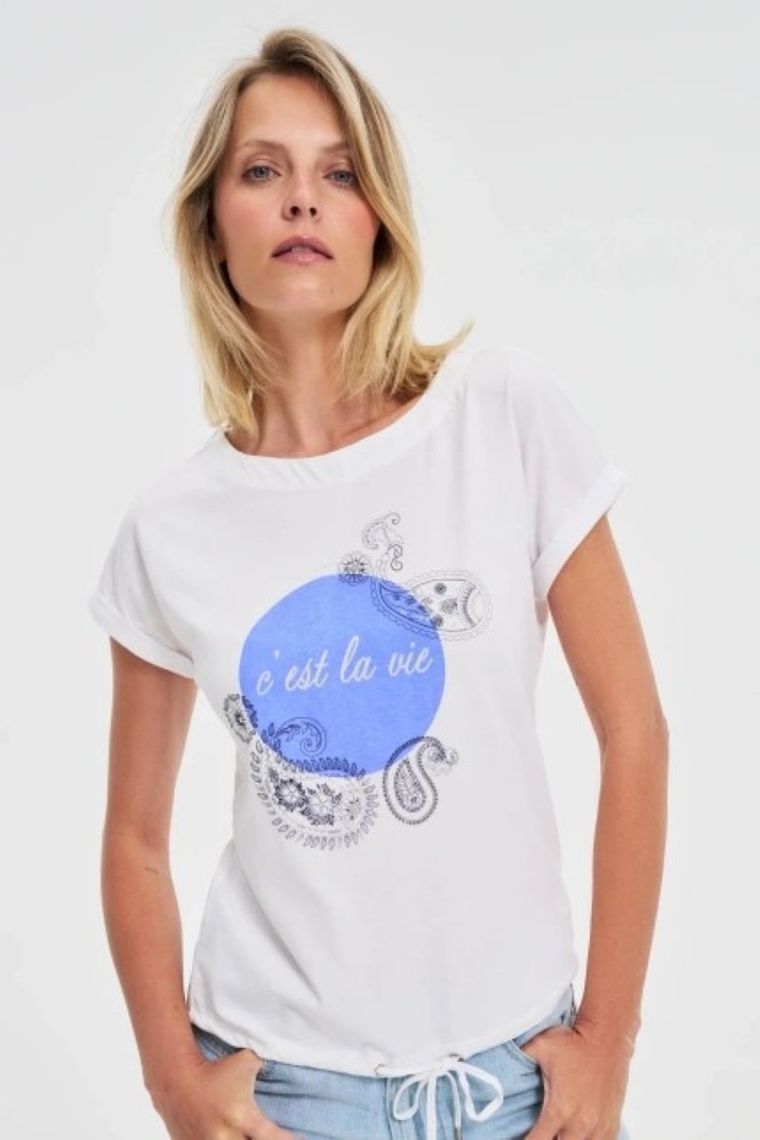 Bluzka damska z krótkim rękawem, biała, Moodo