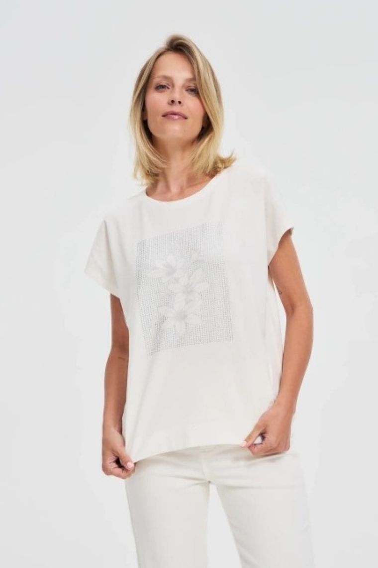 Bluzka damska z krótkim rękawem, biała, Moodo