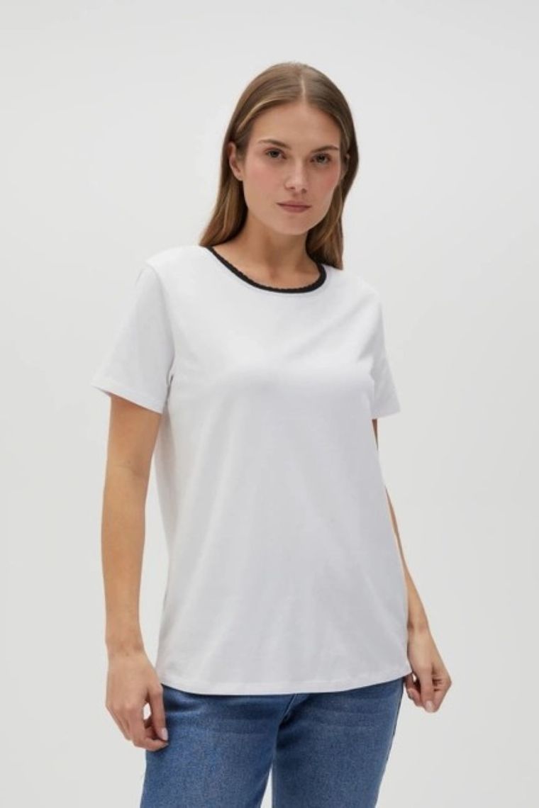 Bluzka damska z krótkim rękawem, biała, Moodo