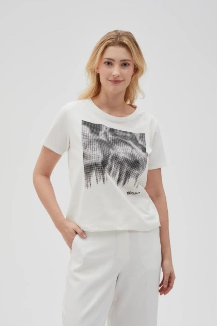 Bluzka damska z krótkim rękawem, biała, Moodo