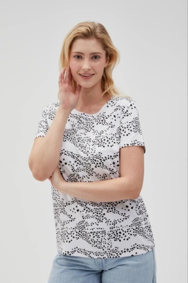 Bluzka damska z krótkim rękawem, biała, Moodo