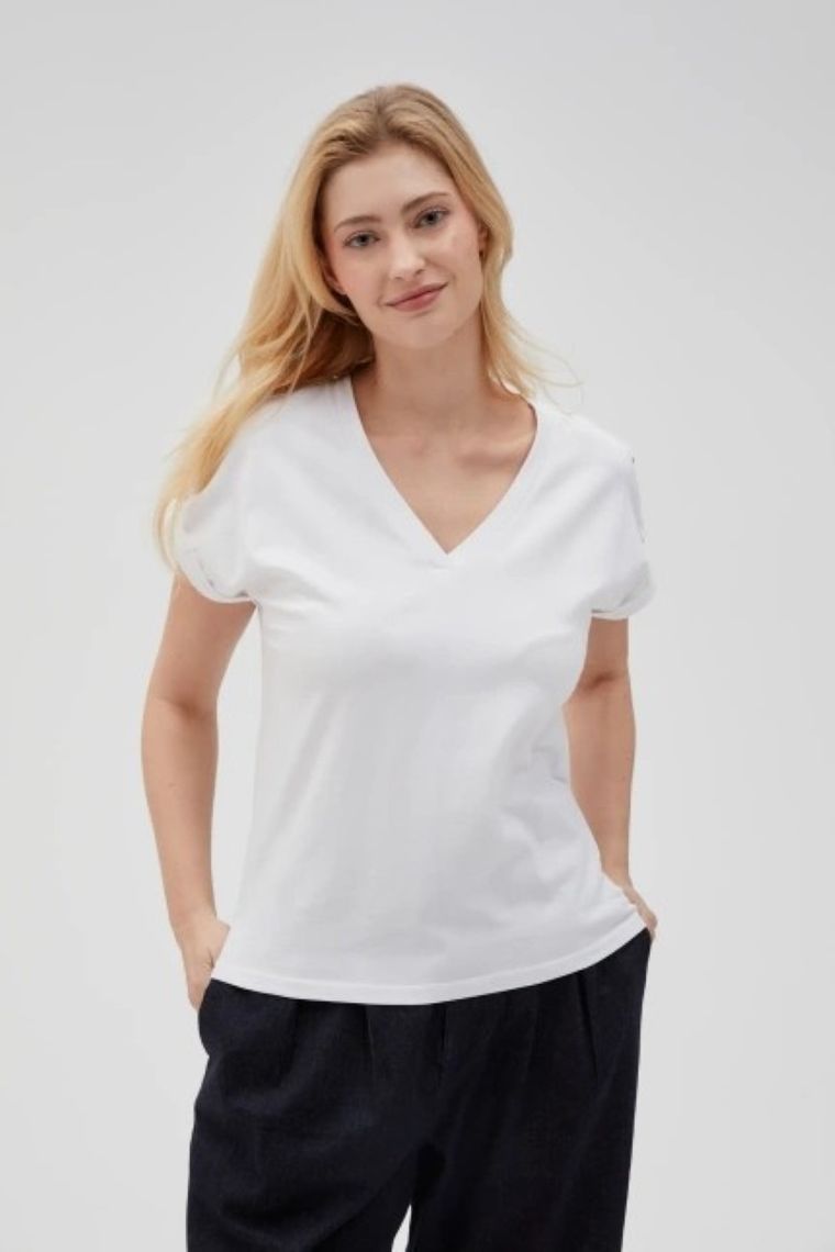 Bluzka damska z krótkim rękawem, biała, Moodo