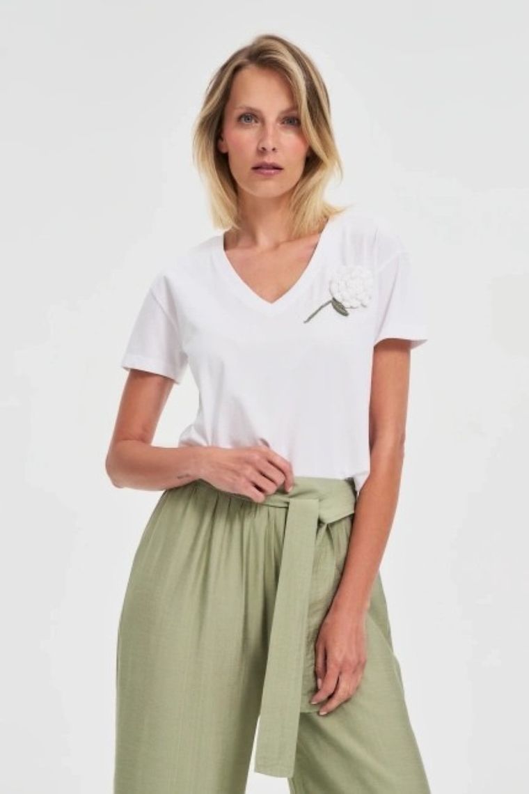 Bluzka damska z krótkim rękawem, biała, Moodo