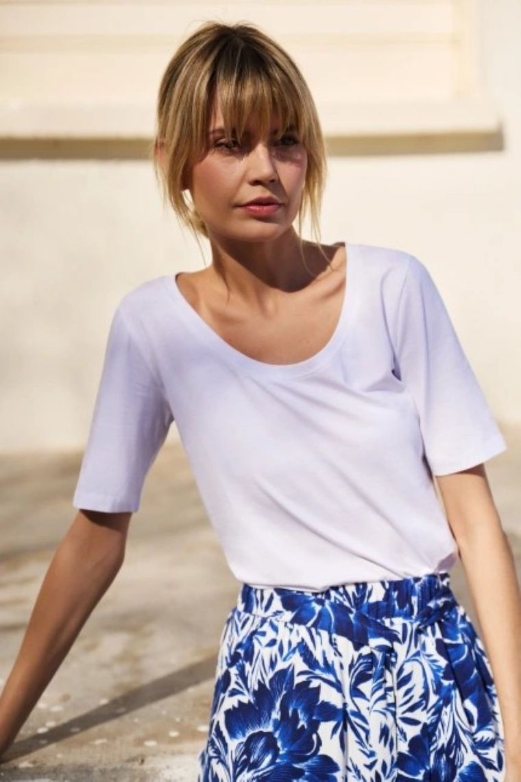 Bluzka damska z krótkim rękawem, biała, Moodo