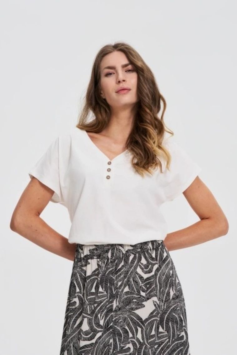 Bluzka damska z krótkim rękawem, biała, Moodo