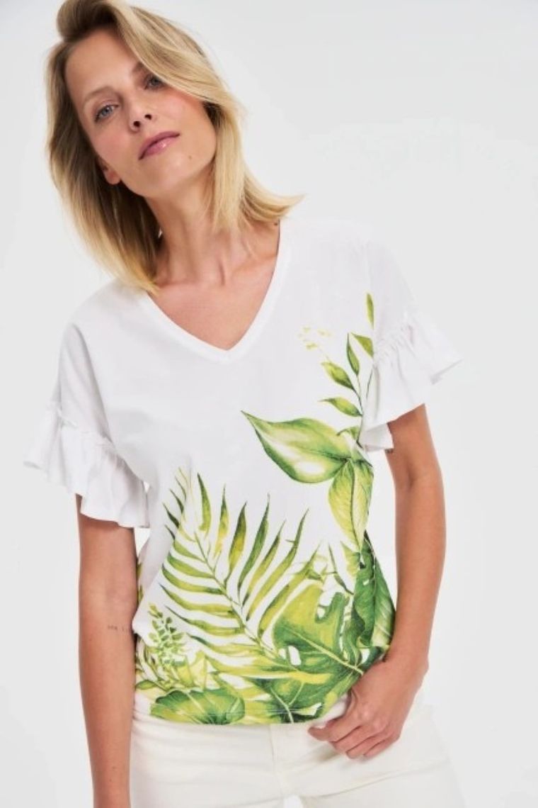 Bluzka damska z krótkim rękawem, biała, Moodo