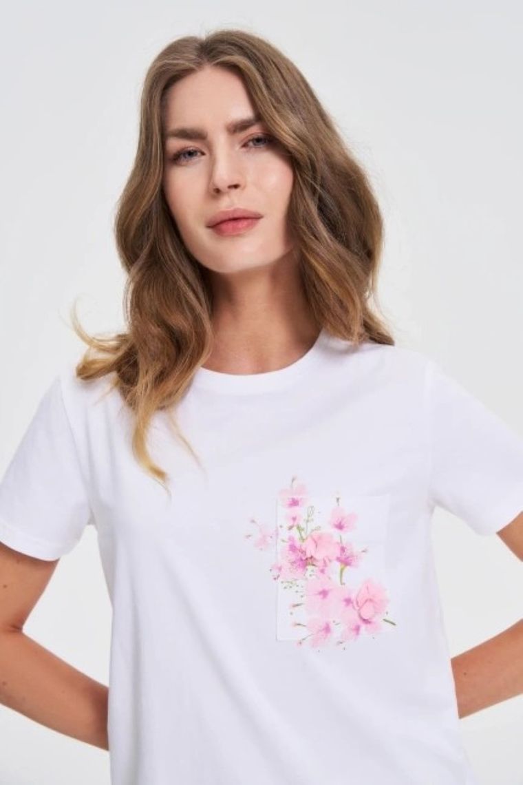 Bluzka damska z krótkim rękawem, biała, Moodo