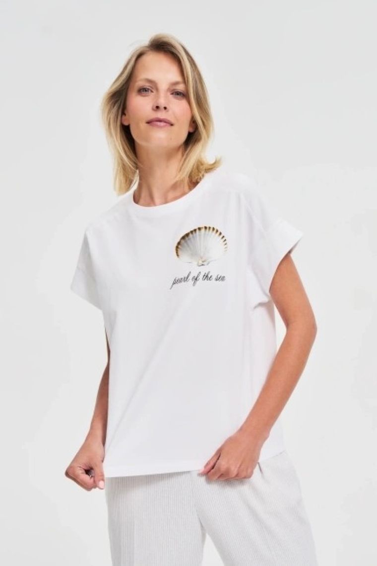 Bluzka damska z krótkim rękawem, biała, Moodo